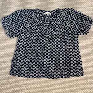 Loft Front Tie Puffy Balloon Short Sleeve Black White Design Cotton Top Size L